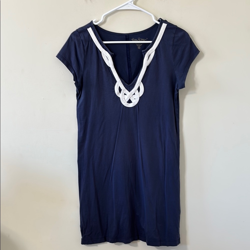 Lilly Pulitzer Brewster Dress Navy 100% Pima Cotton Size Medium - Picture 2 of 9